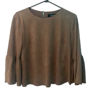 Country Western Faux Suede Bell Sleeve Top Size Medium